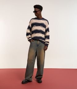 Suéter em Tricô Irregular Listrado