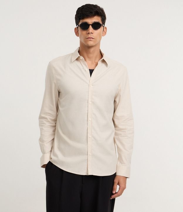 Camisa em Tricoline com Botões Frontais