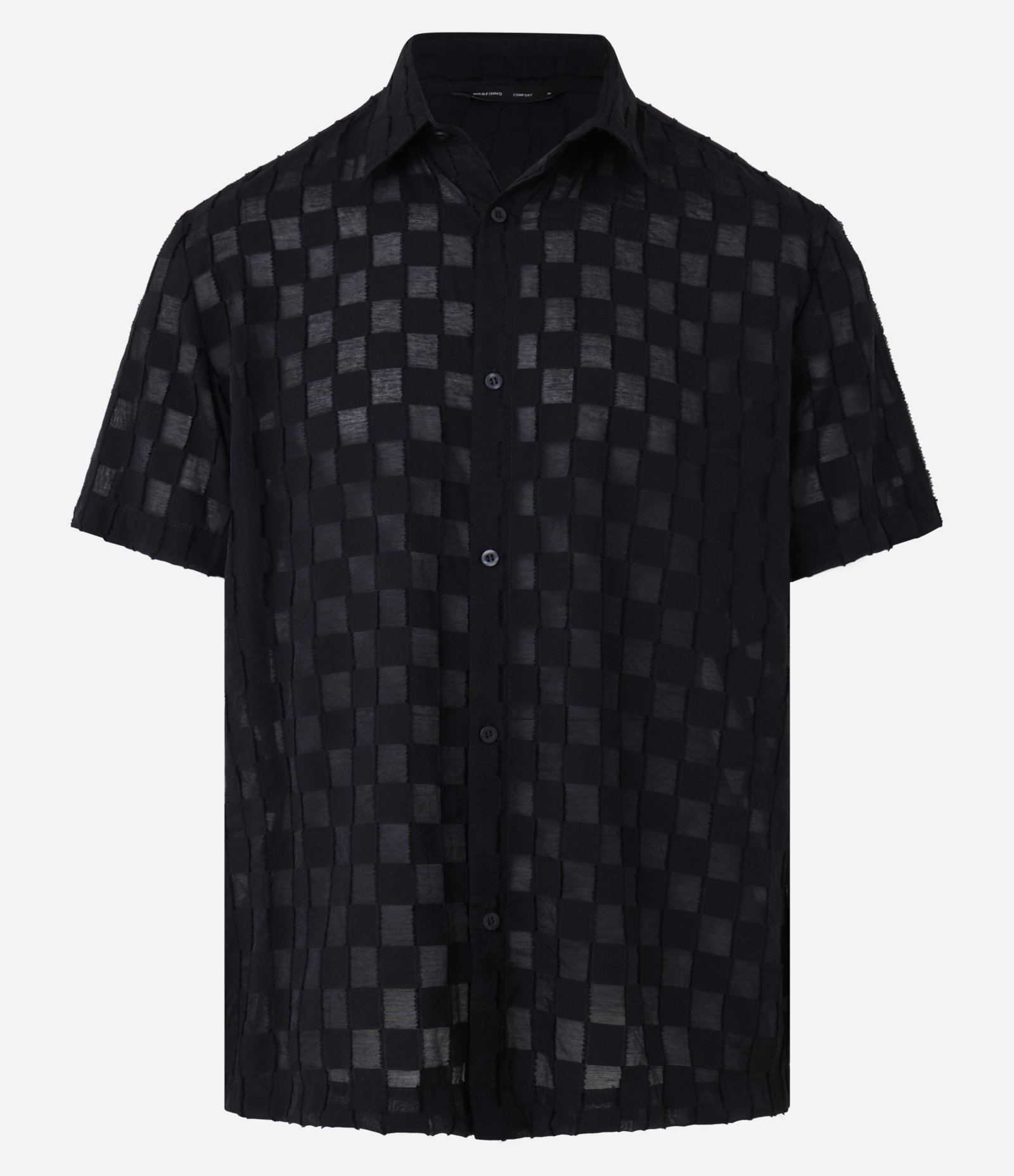 Camisa em Algodão com Estampa Xadrez e Textura Preto 5