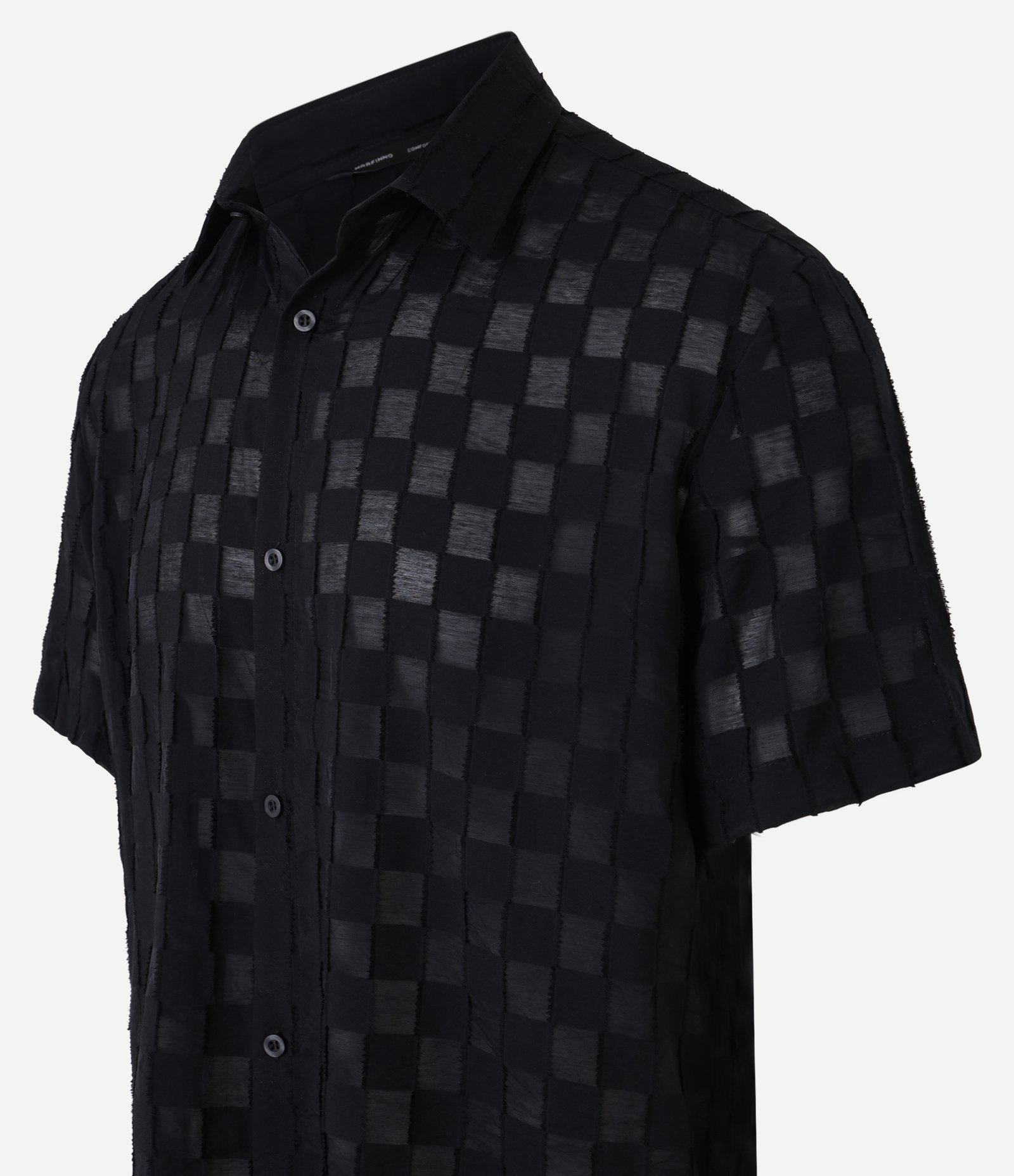 Camisa em Algodão com Estampa Xadrez e Textura Preto 6