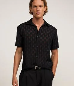 Camisa em Algodão com Estampa Xadrez e Textura