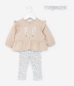 Conjunto Infantil com Babadinhos e Estampa Coelha - Tam 0 a 18 meses