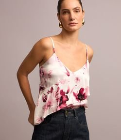 Blusa de Alça em Tecido Acetinado com Flores Estampadas