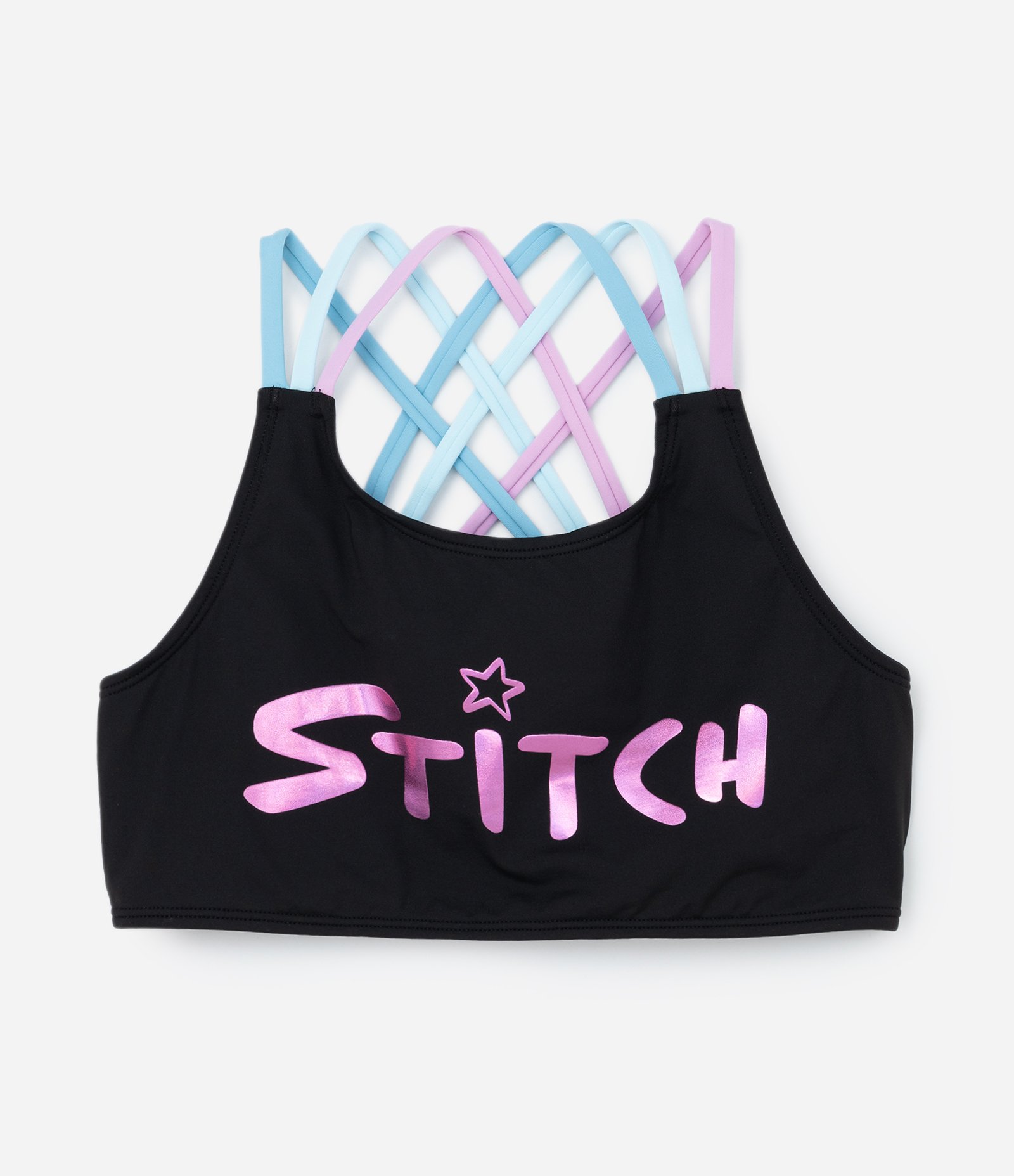Biquíni Infantil com Tiras Trançadas e Estampa Stitch - Tam 4 a 12 Anos Preto 2