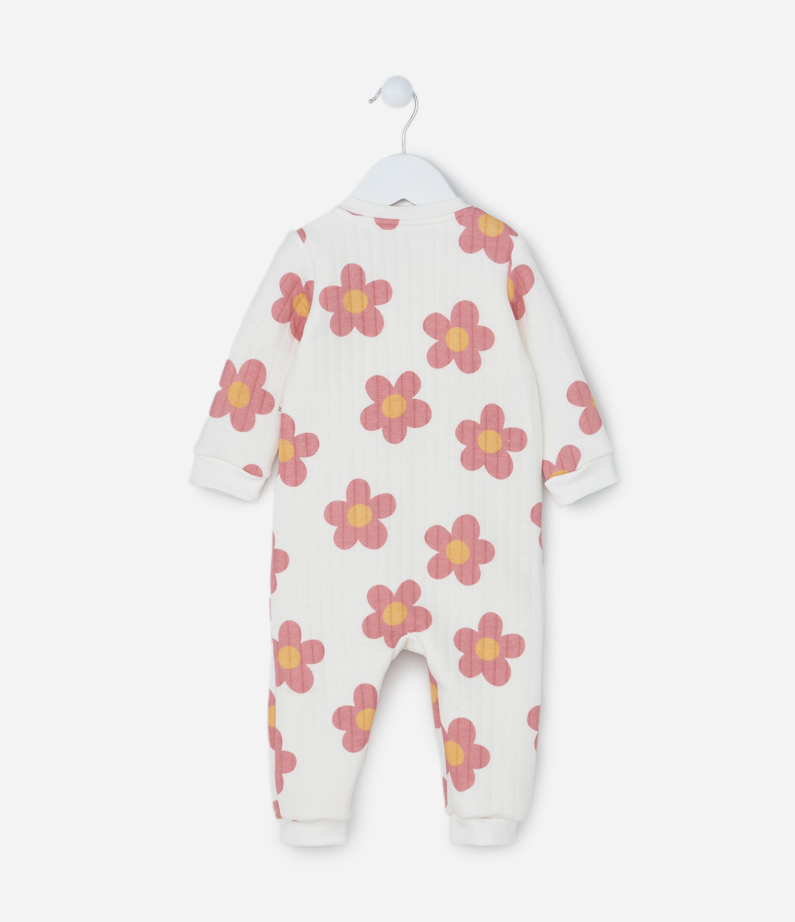 Macacão Infantil em Matelasse com Estampa Floral - Tam 0 a 18 meses Branco/Rosa 3