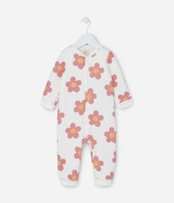Macacão Infantil em Matelasse com Estampa Floral - Tam 0 a 18 meses