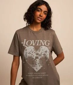 Camiseta Alongada em Algodão com Estampa Glitter Loving