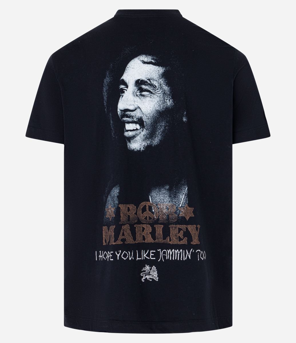 Camiseta Comfort em Algodão com Estampa do Bob Marley Preto