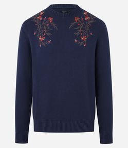 Suéter Regular em Algodão com Bordado Floral