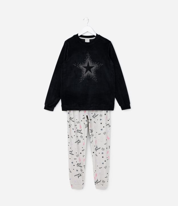 Pijama Infantil Longo em Plush com Estrela de Strass - Tam 5 ao 14 anos