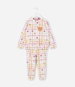 Pijama Infantil em Plush com Estampa Ursinho e Xadrez - Tam 2 a 4 Anos