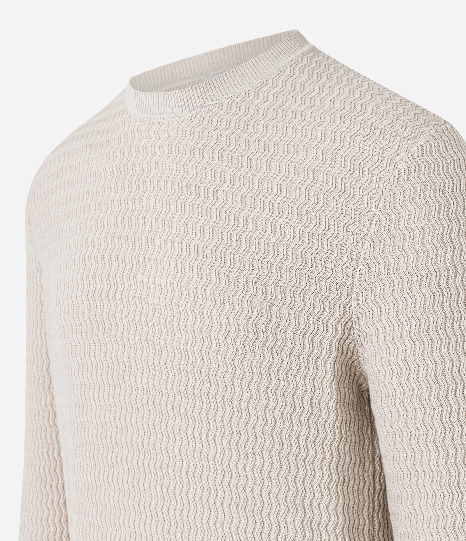 Suéter Slim em Algodão com Textura Ondulada Bege 2