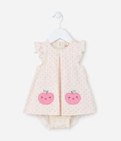 Vestido Body Infantil com Bordado Maçãzinha - Tam 0 a 18 meses