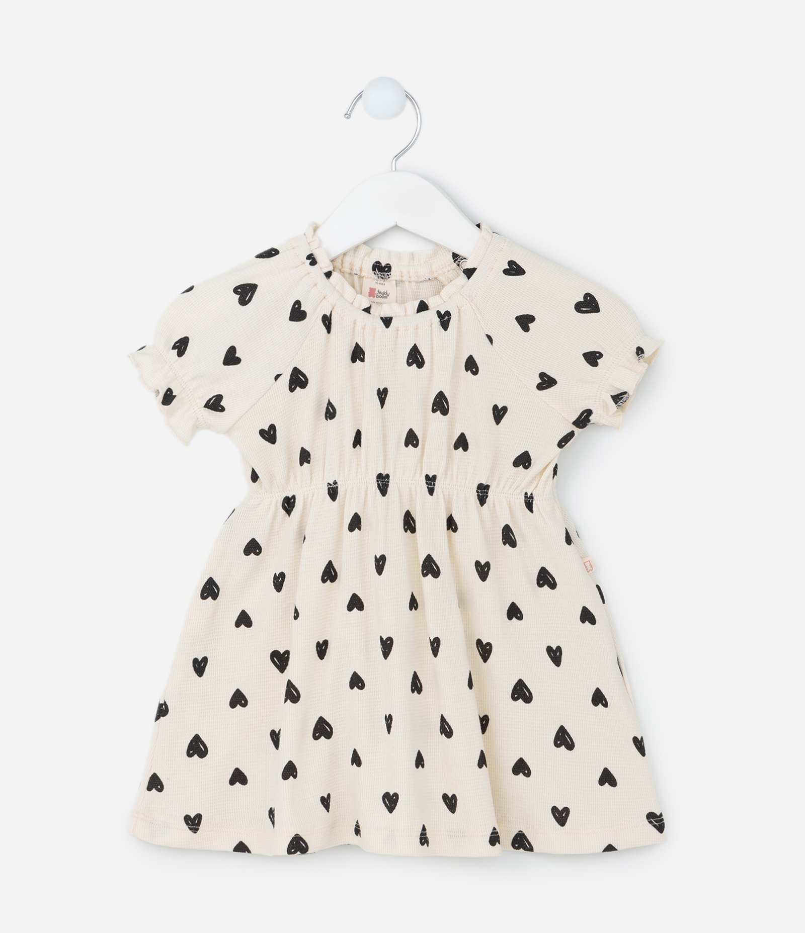 Vestido Infantil Texturizado com Estampa Corações - Tam 0 a 18 meses Bege 1