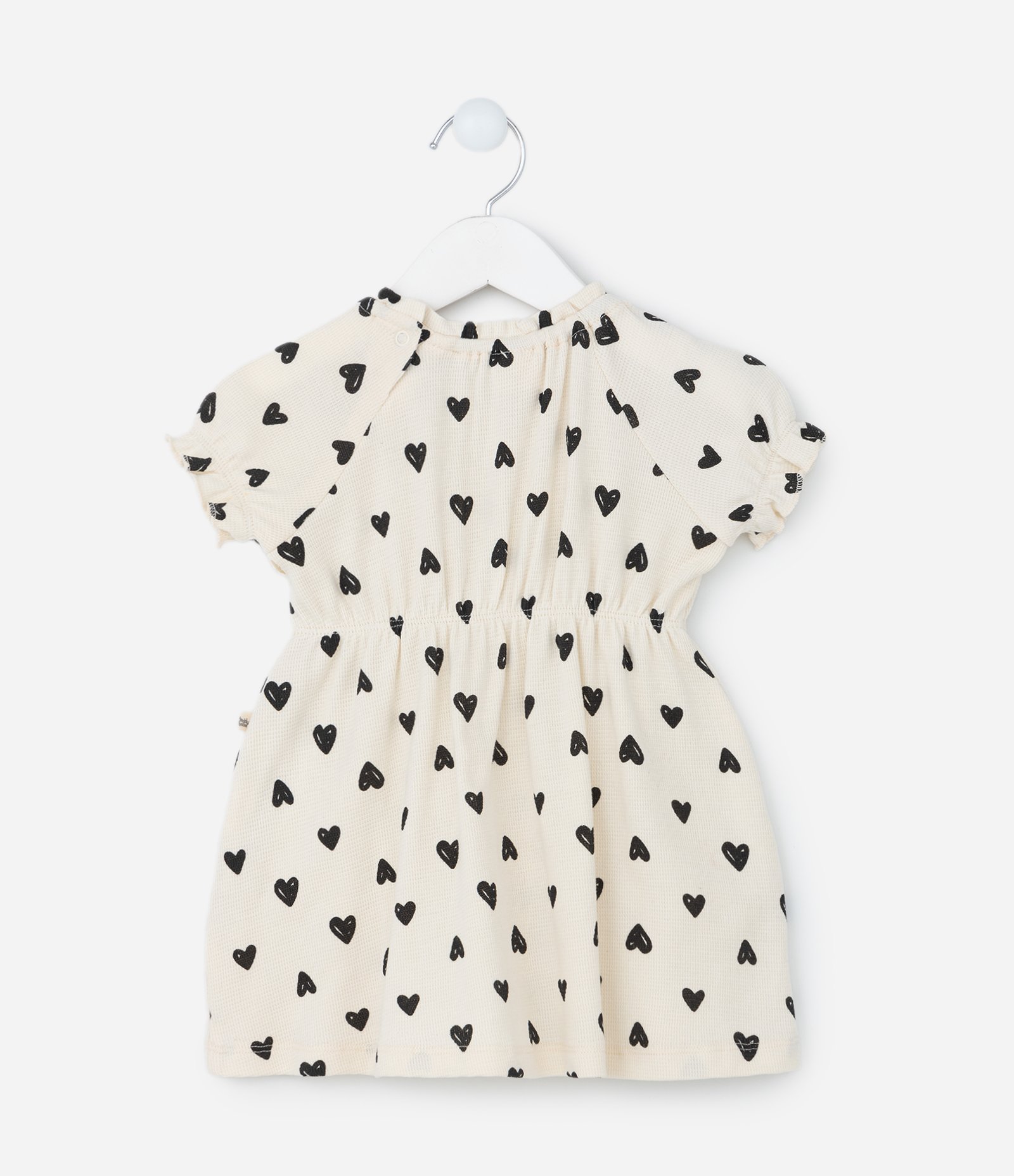 Vestido Infantil Texturizado com Estampa Corações - Tam 0 a 18 meses Bege 2