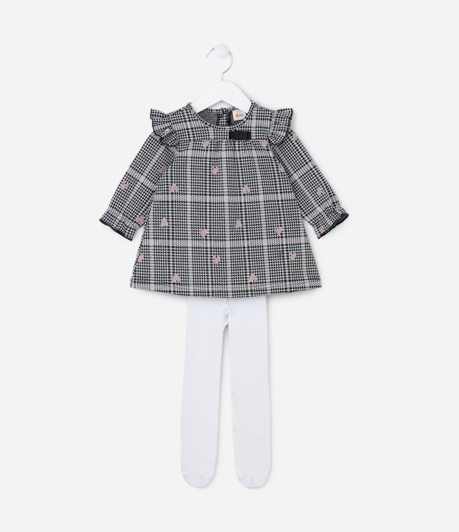 Vestido Infantil com Babados e Estampa de Corações - Tam 0 a 18 meses Cinza 1