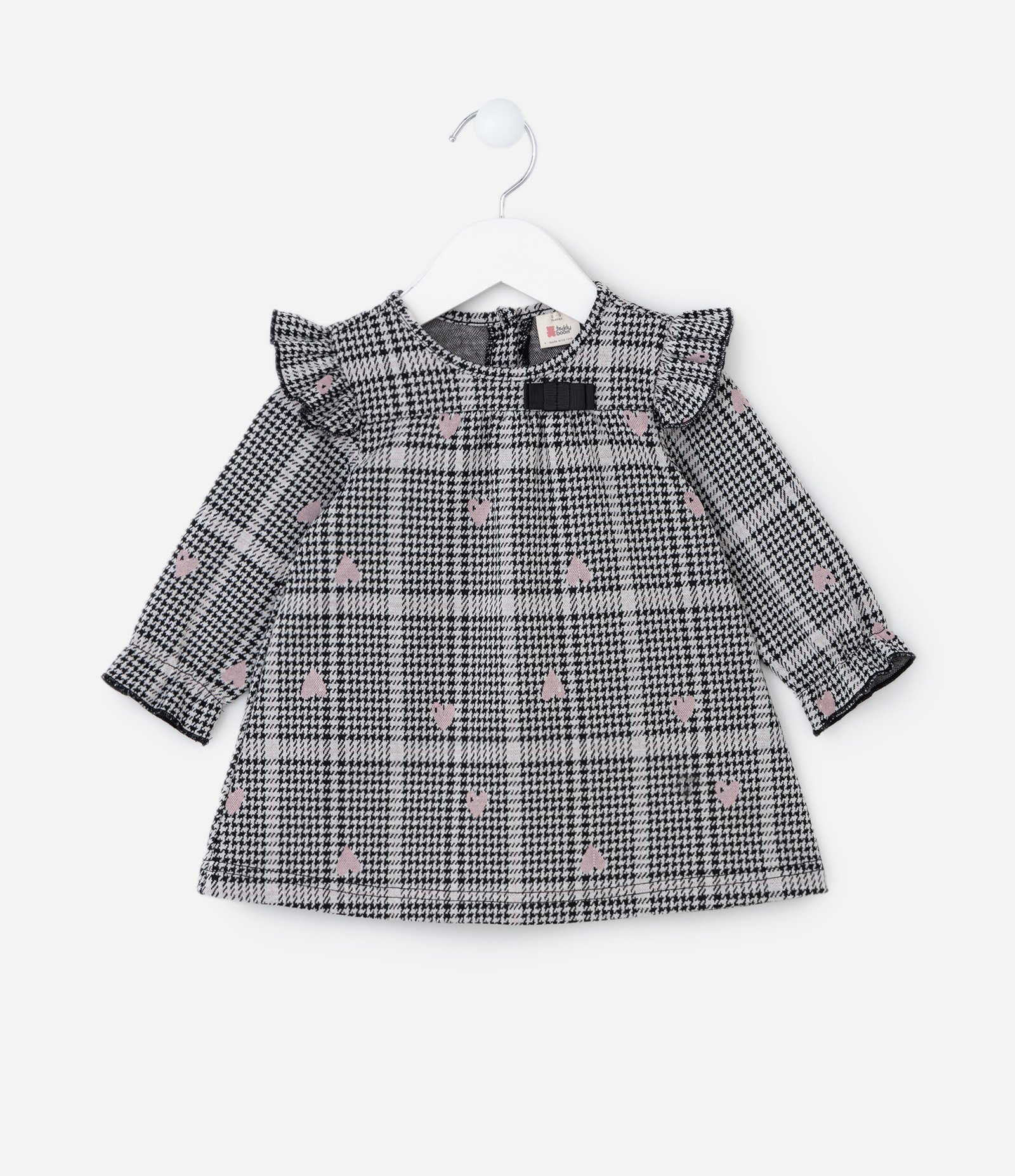 Vestido Infantil com Babados e Estampa de Corações - Tam 0 a 18 meses Cinza 2