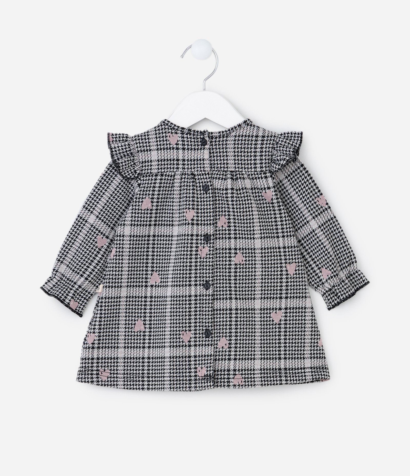 Vestido Infantil com Babados e Estampa de Corações - Tam 0 a 18 meses Cinza 3