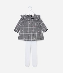 Vestido Infantil com Babados e Estampa de Corações - Tam 0 a 18 meses