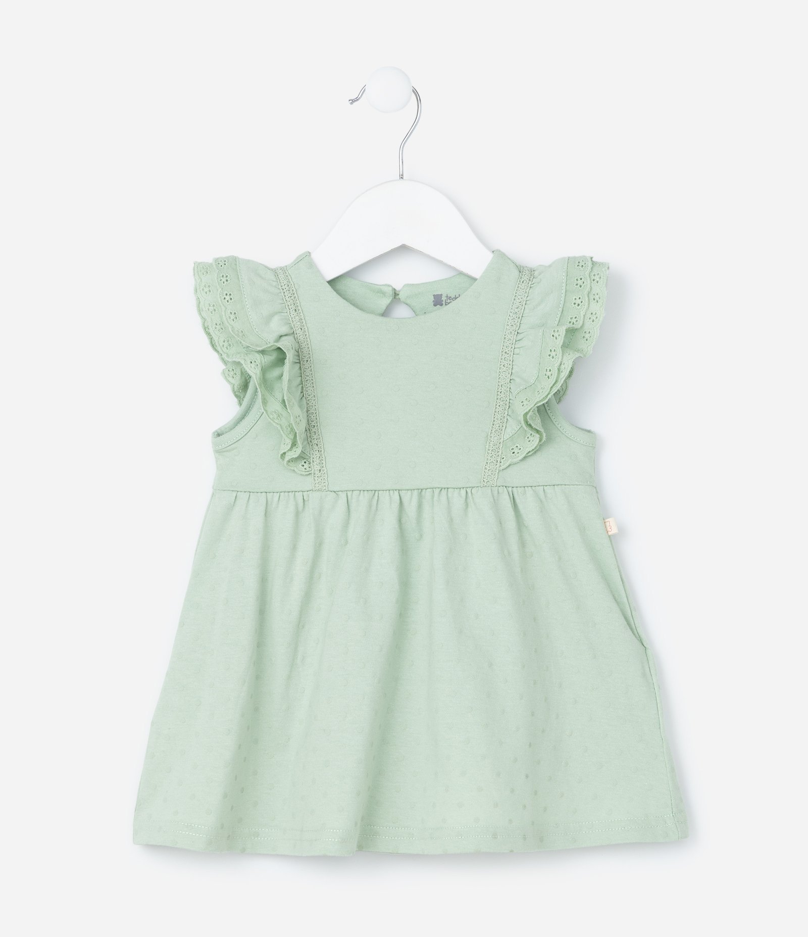Vestido Infantil com Babados e Textura - Tam 0 a 18 meses Verde 2
