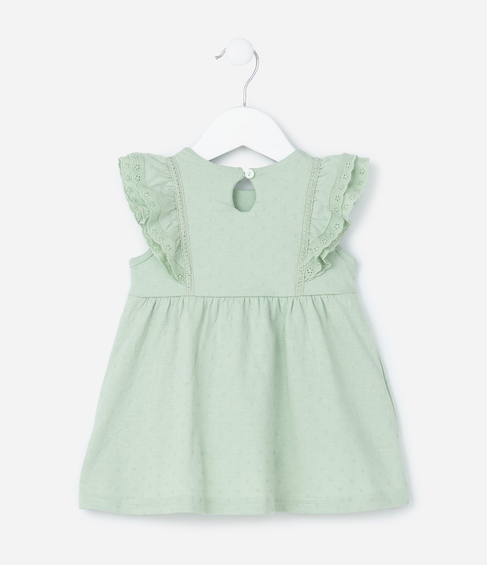 Vestido Infantil com Babados e Textura - Tam 0 a 18 meses Verde 3