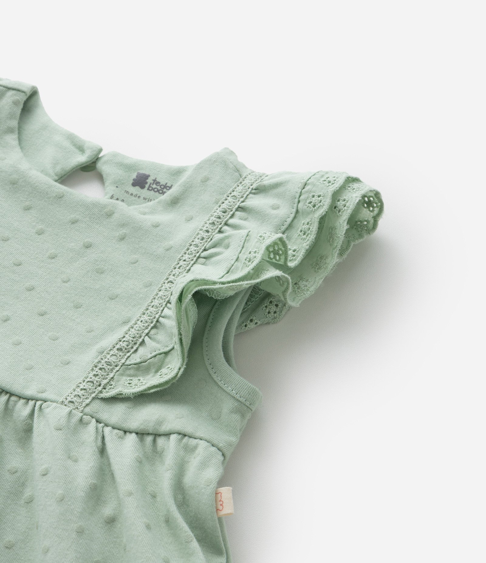 Vestido Infantil com Babados e Textura - Tam 0 a 18 meses Verde 5