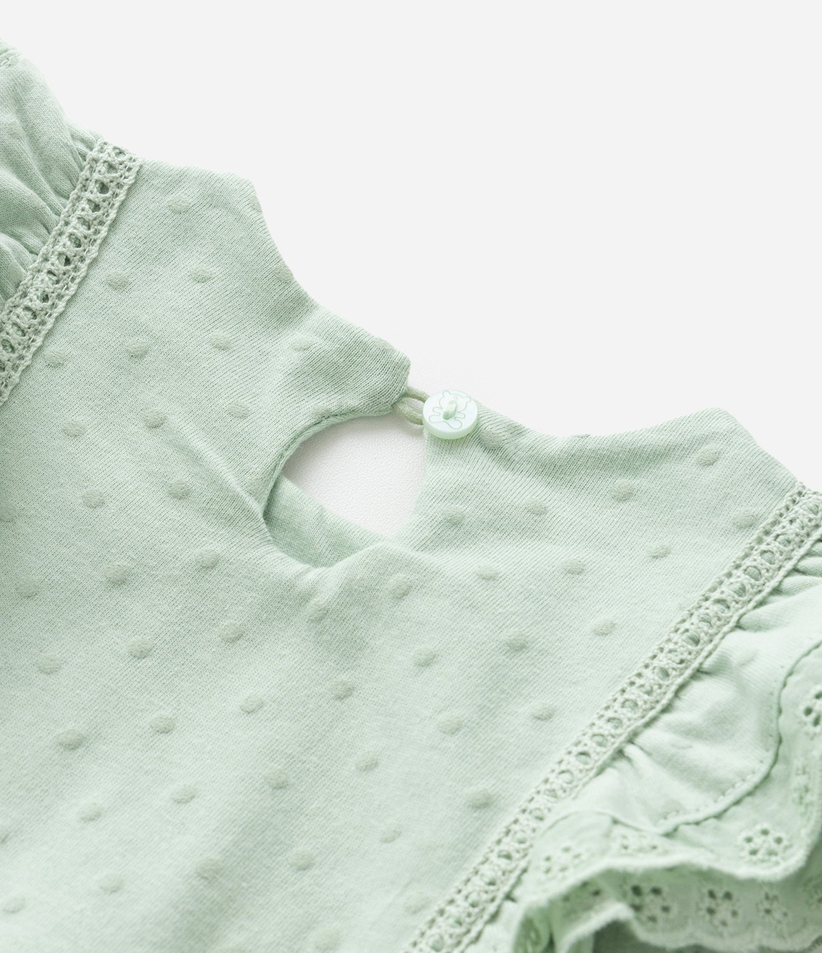 Vestido Infantil com Babados e Textura - Tam 0 a 18 meses Verde 6