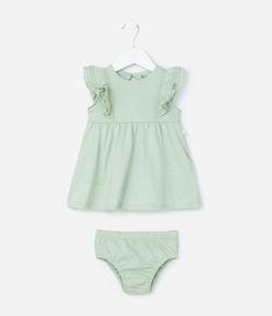 Vestido Infantil com Babados e Textura - Tam 0 a 18 meses