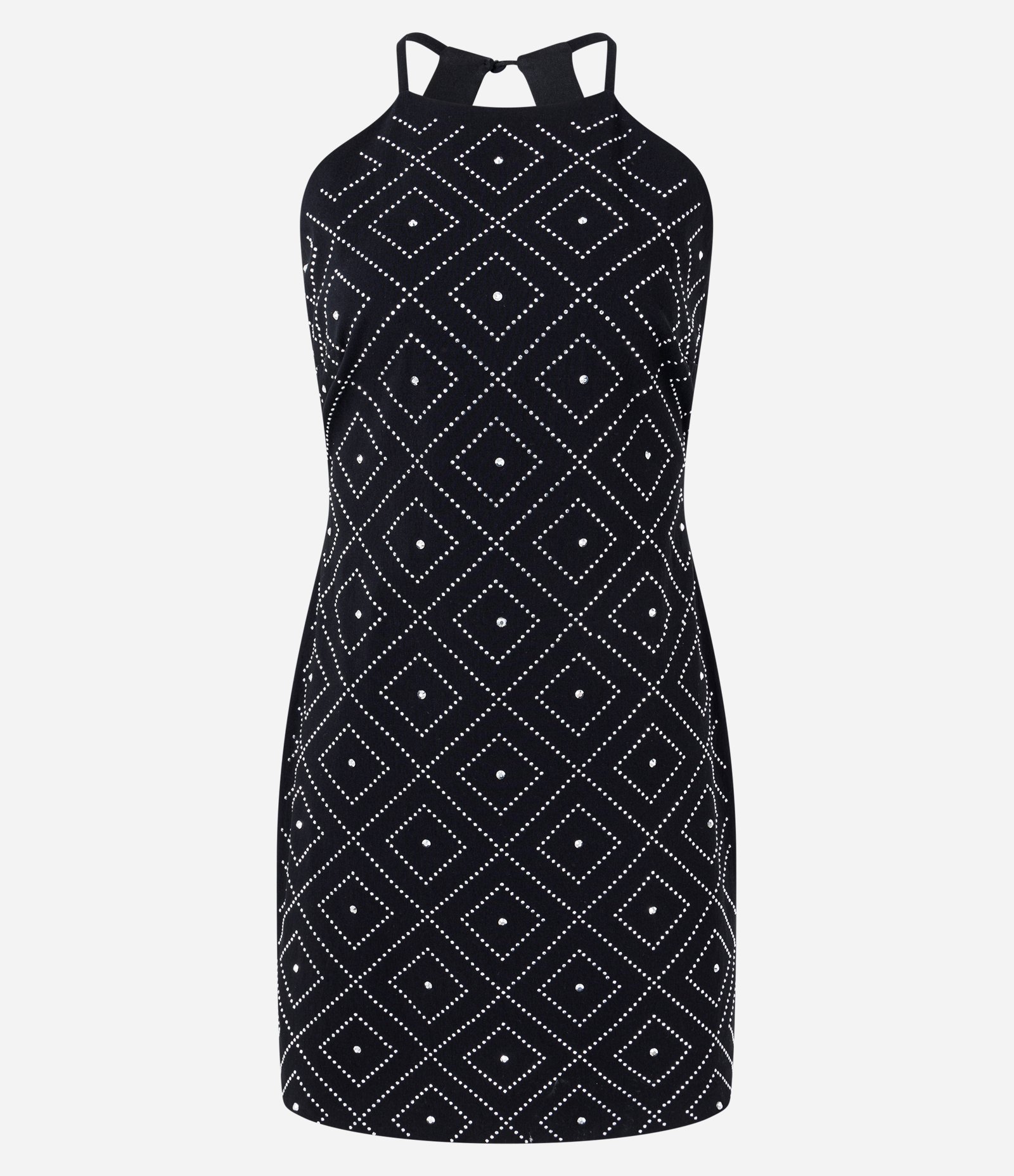 Vestido Curto em Bengaline com Decote Halter e Brilhos Aplicados Preto 5