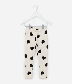 Calça Infantil em Malha Waflee com Estampa Corações - Tam 1 a 5 Anos