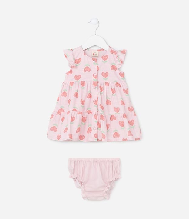 Vestido Infantil Estampado de Tulipas com Calcinha - Tam 3 a 18 meses