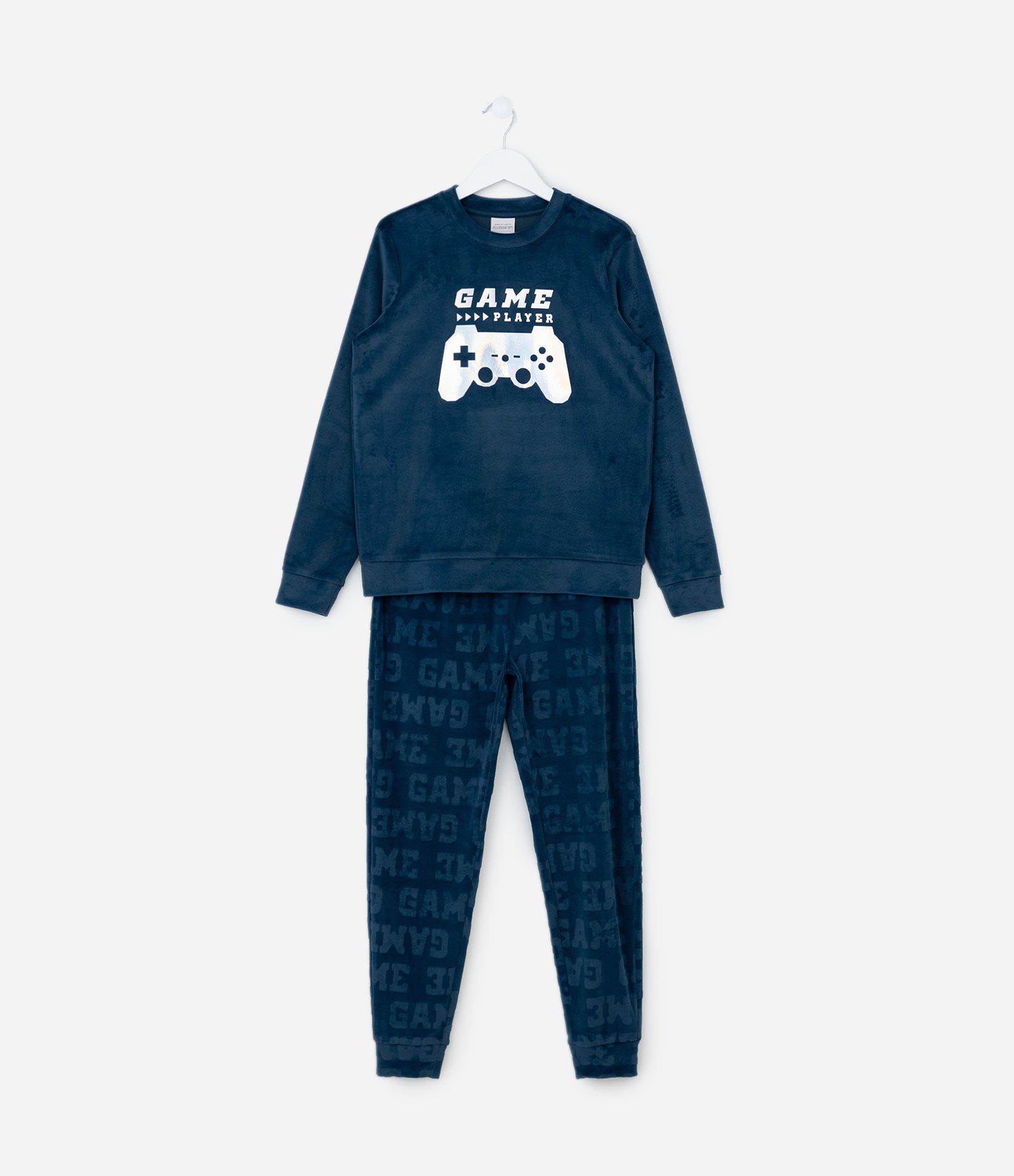Pijama Infantil em Plush com Estampa Controle de Video-Game - Tam 5 a 14 Anos Azul 1