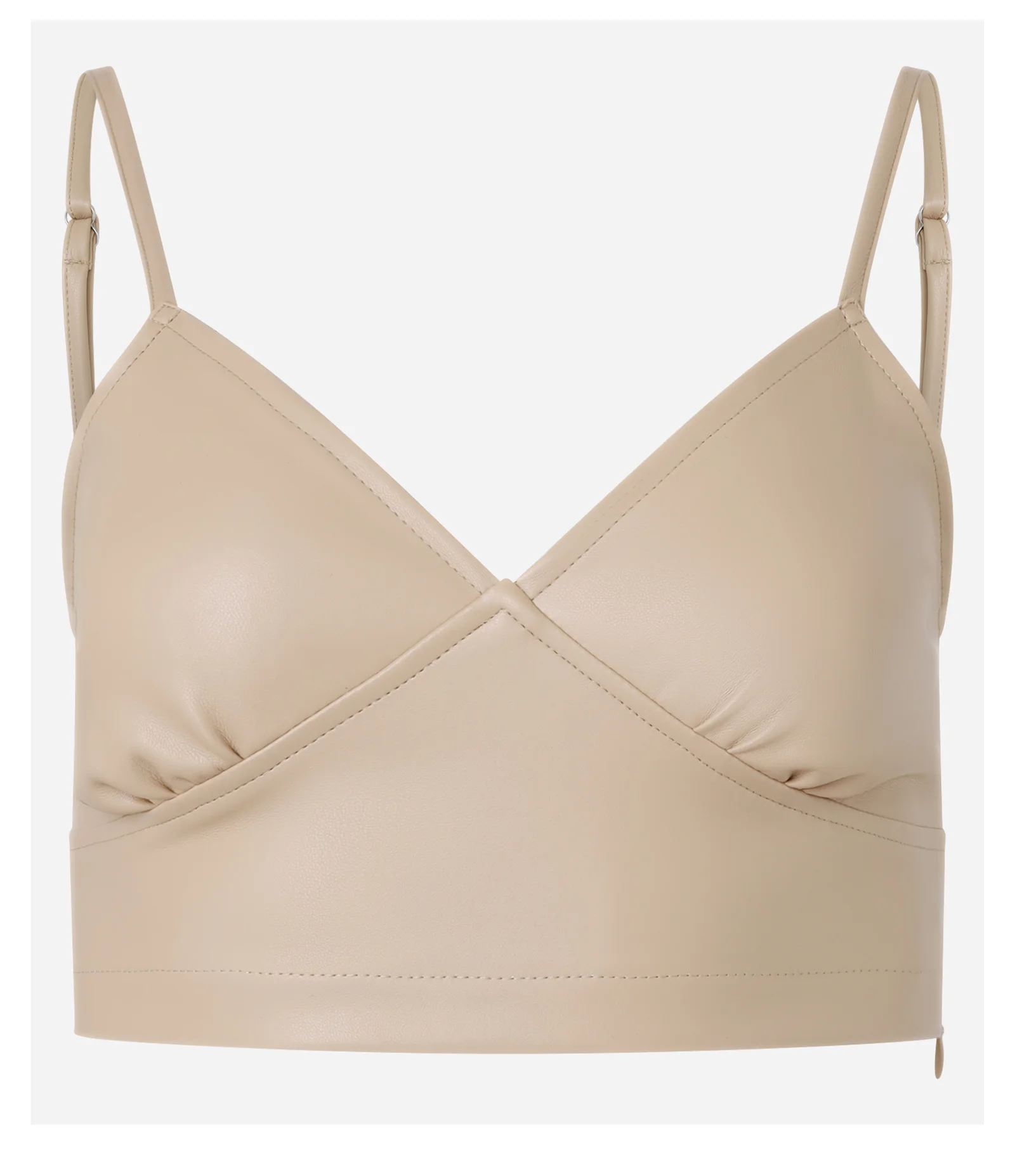 Blusa Cropped em Pu com Franzidinhos no Busto Bege 1