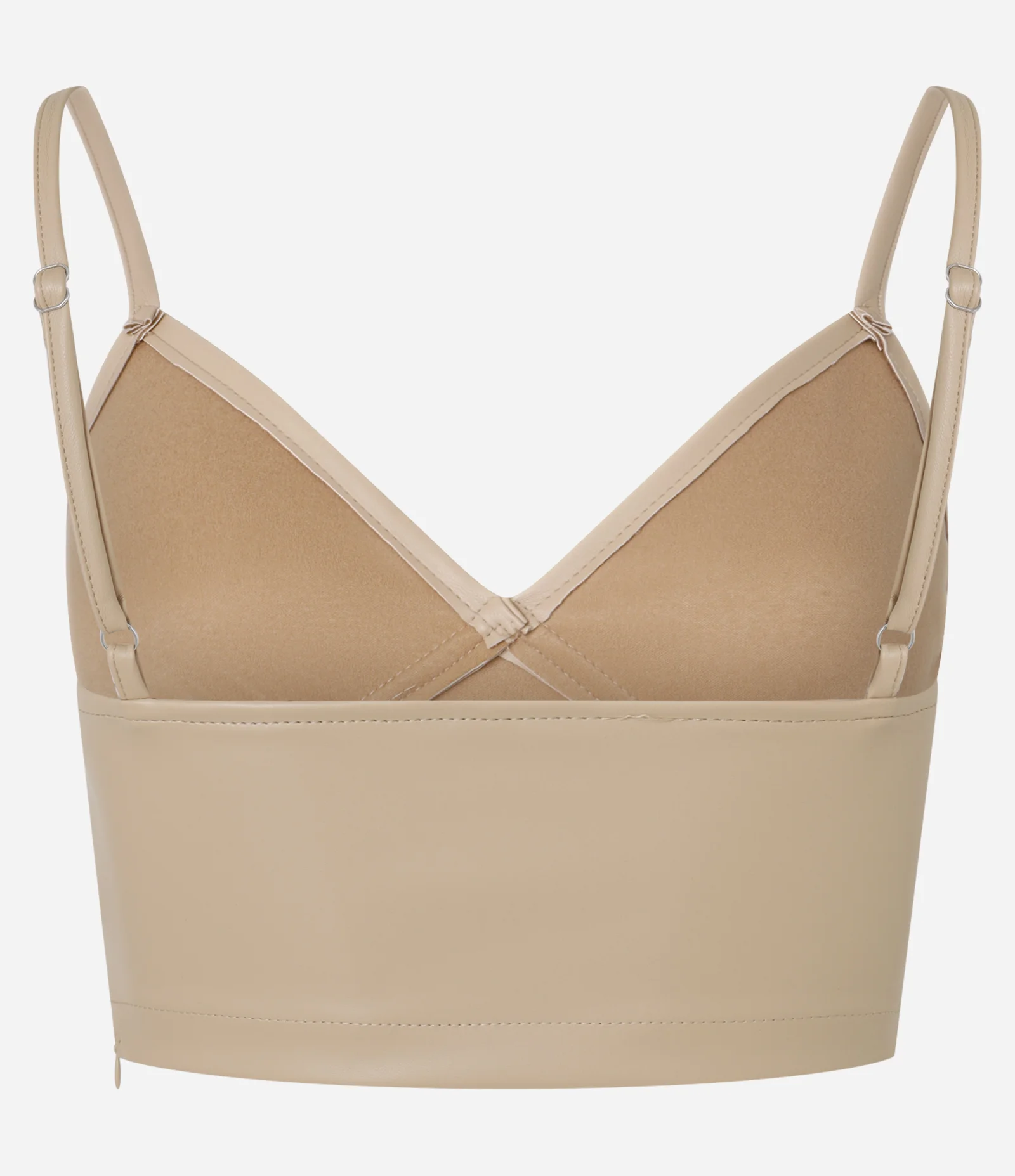 Blusa Cropped em Pu com Franzidinhos no Busto Bege 2