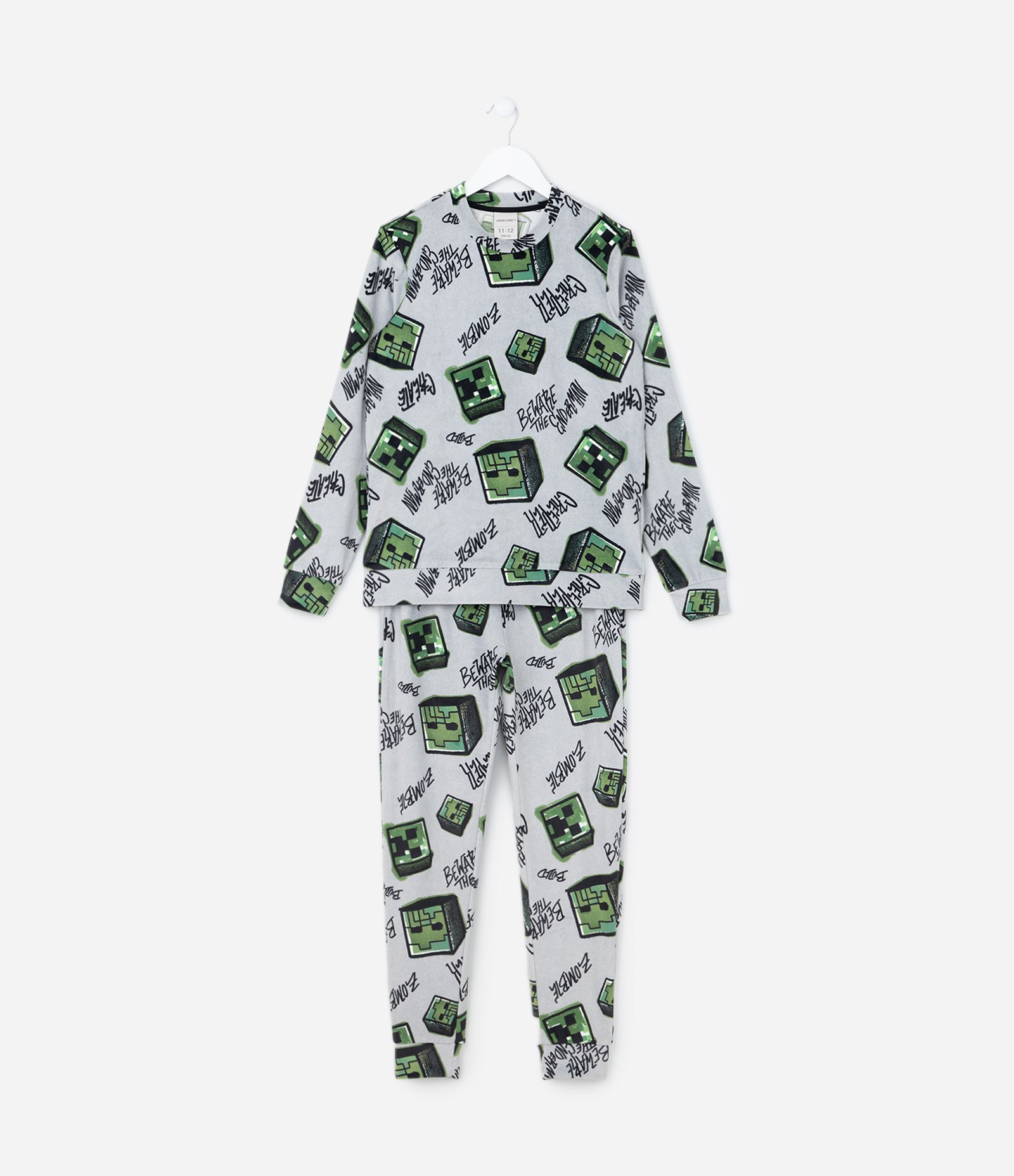 Pijama Longo Infantil com Estampa Minecraft - Tam 5 a 14 Anos Cinza 1