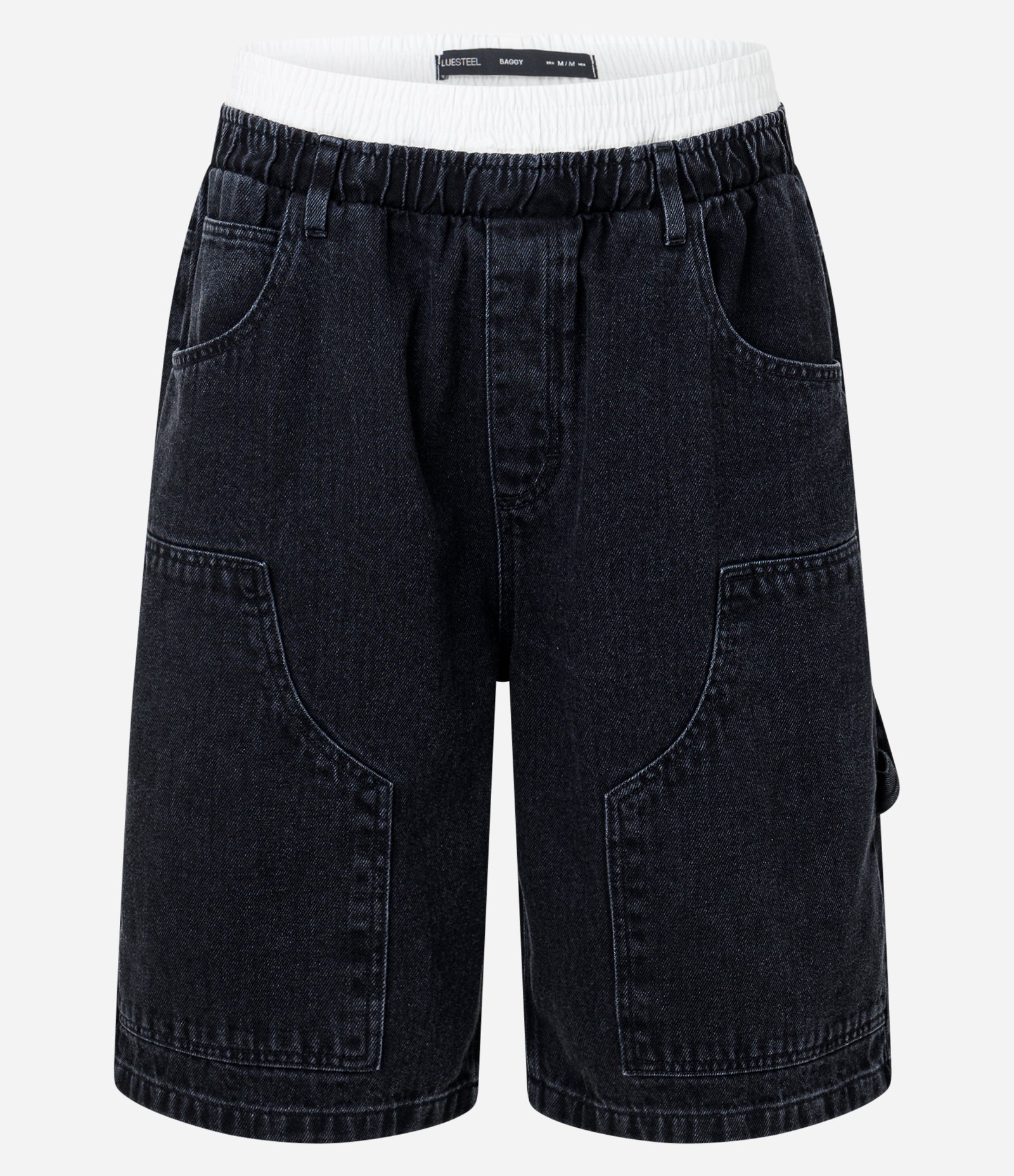 Bermuda Jorts Baggy em Jeans com Cós Cueca e Joelho Duplo Jeans Escuro 5