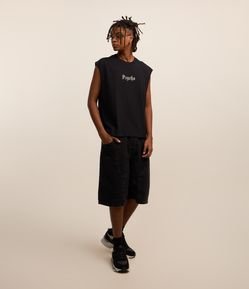 Bermuda Jorts Baggy em Jeans com Cós Cueca e Joelho Duplo