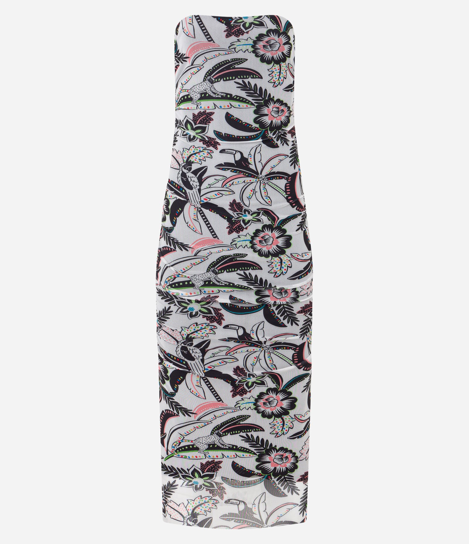 Vestido Midi em Tule com Estampa Tropical Branco 4