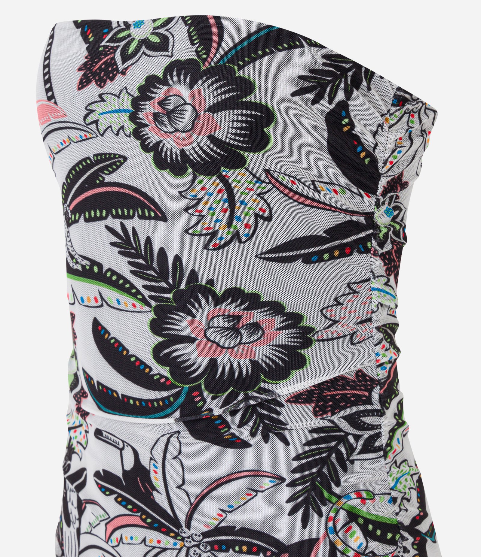 Vestido Midi em Tule com Estampa Tropical Branco 5