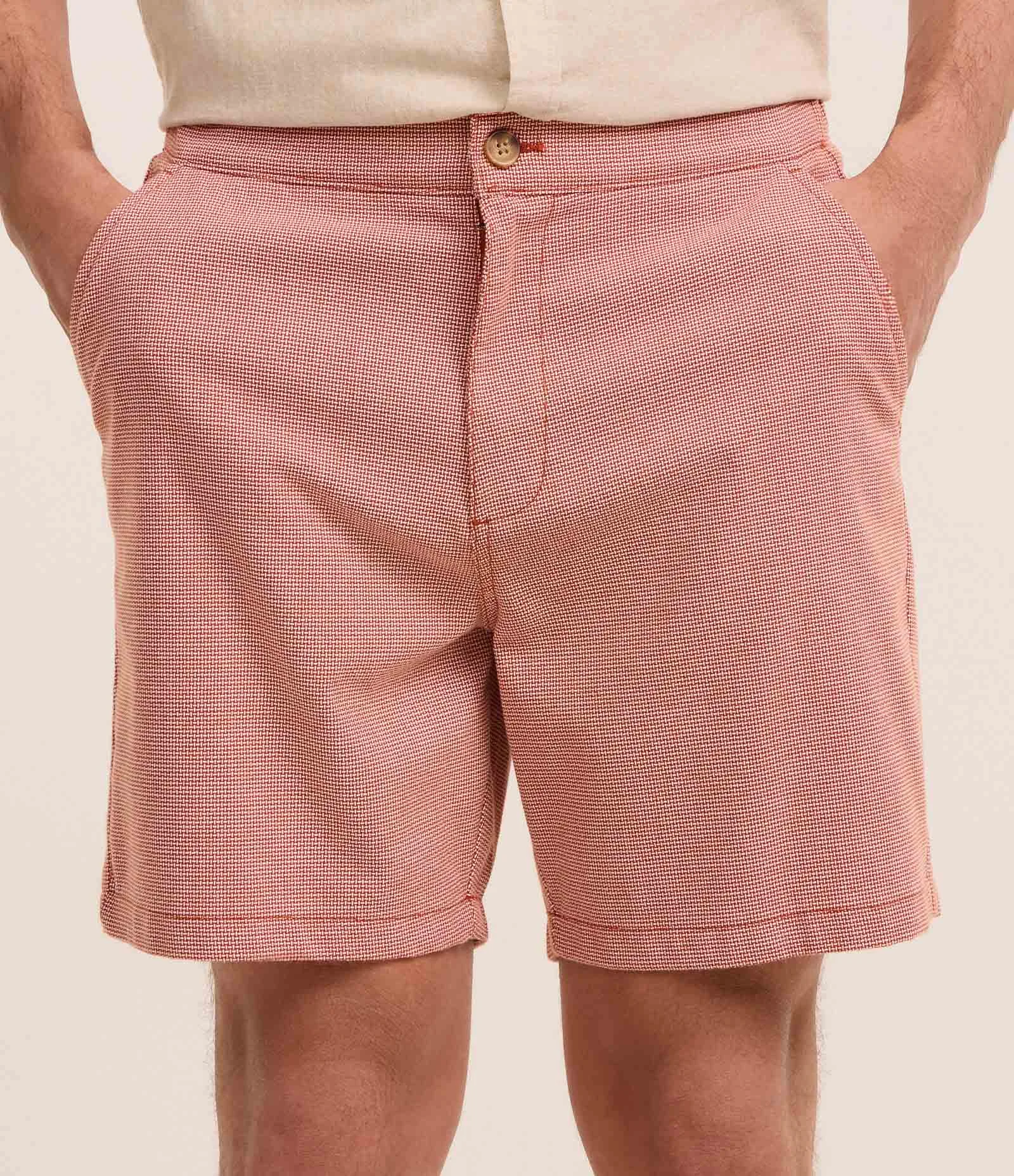 Bermuda Reta em Algodão com Textura Vermelha/Branco 2