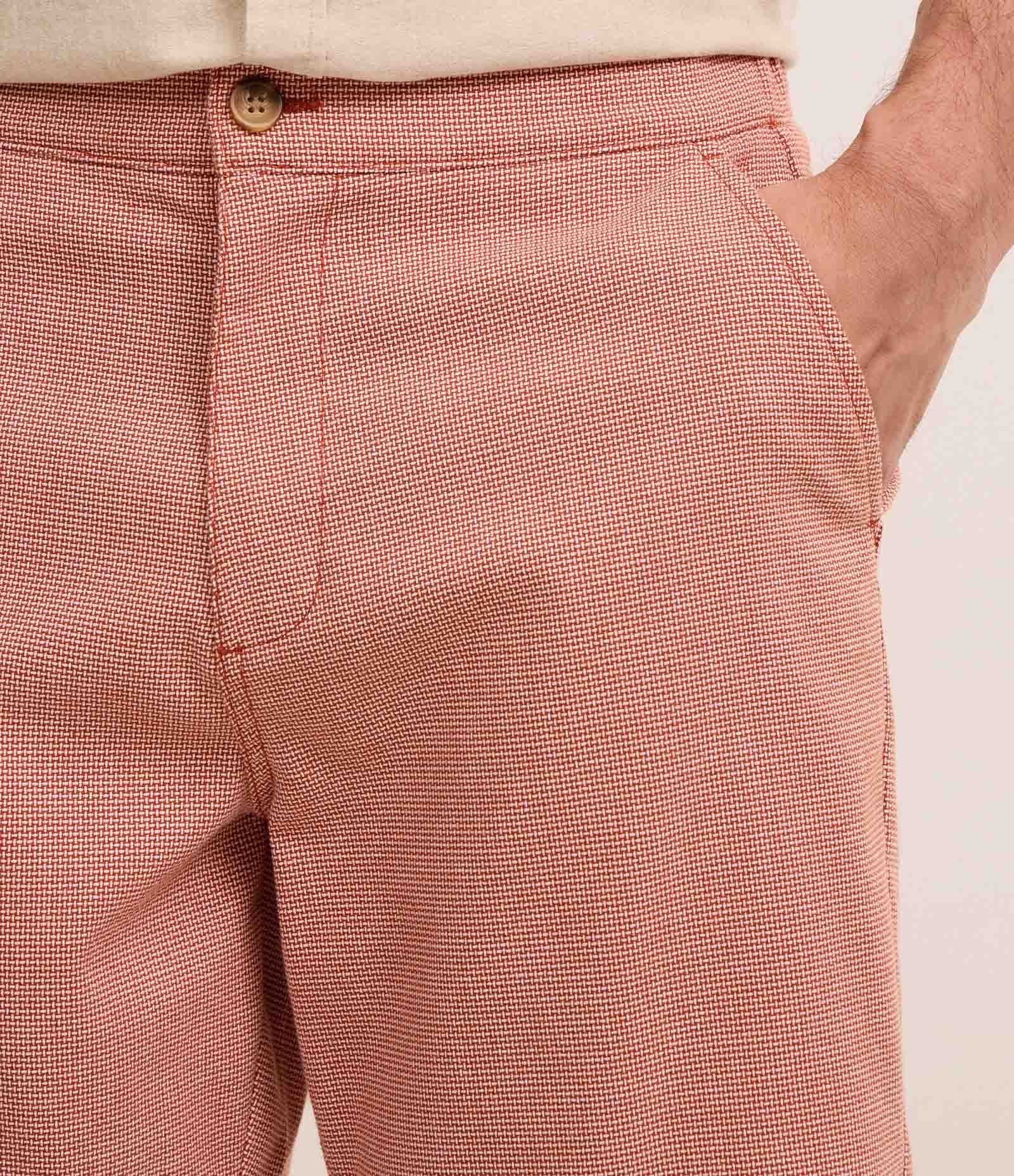 Bermuda Reta em Algodão com Textura Vermelha/Branco 3
