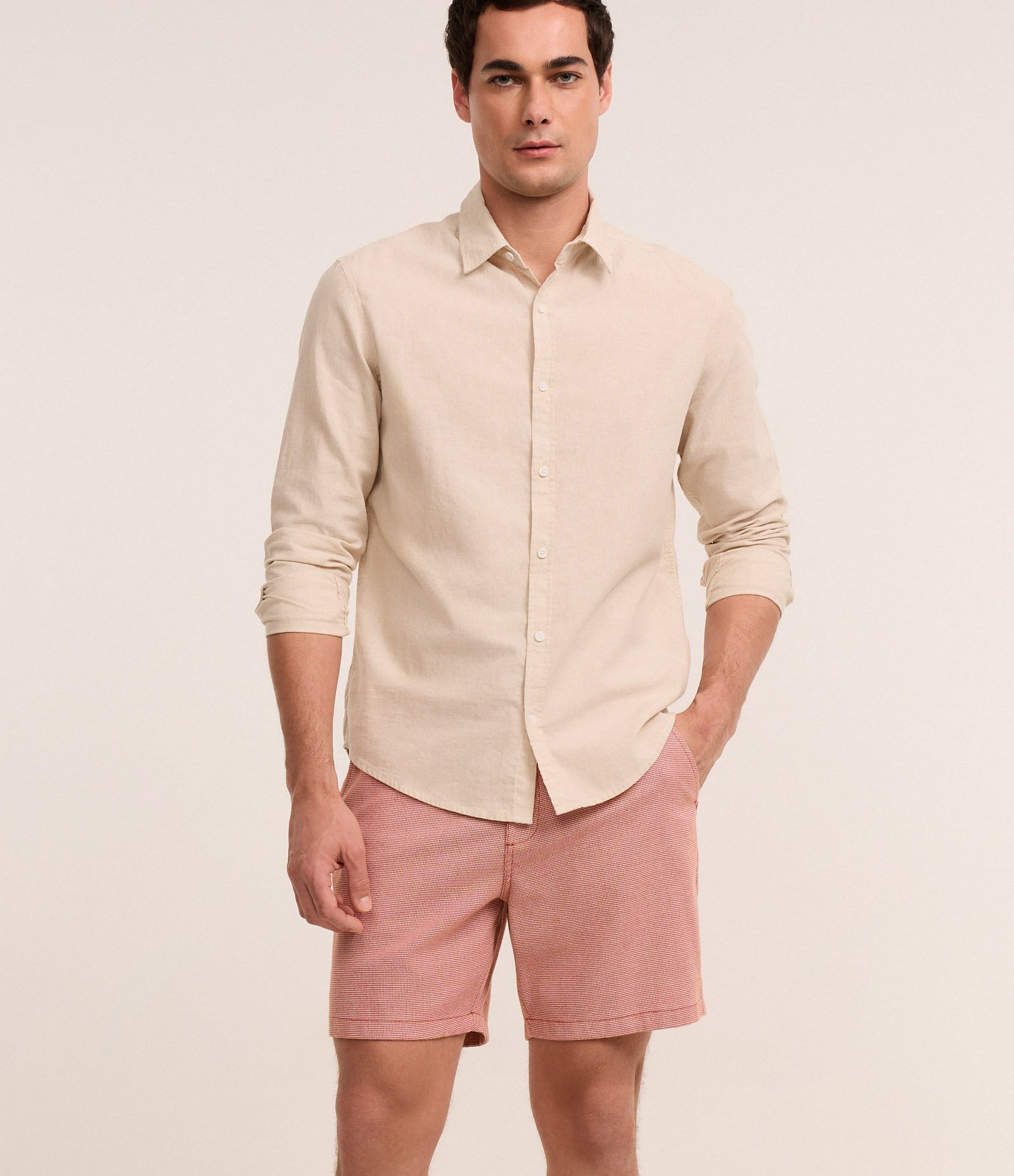 Bermuda Reta em Algodão com Textura Vermelha/Branco 4