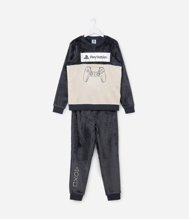 Pijama Infantil em Fleece com Bordado Playstation - Tam 5 a 14 Anos