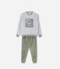 Pijama Longo Infantil com Estampa Dino Skatista - Tam 5 a 14 Anos