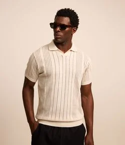 Camisa Polo em Tricô com Textura e Mangas Curtas