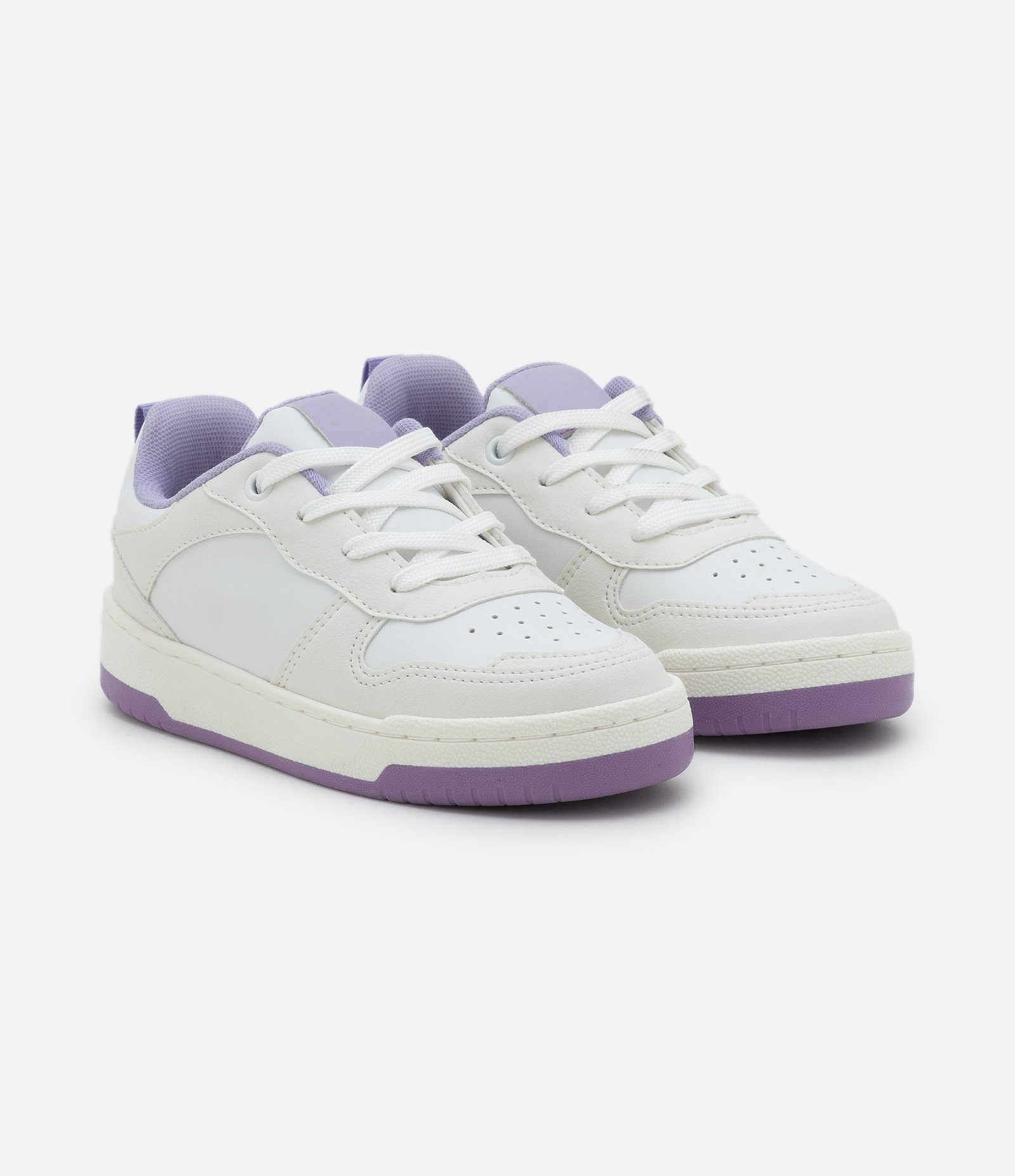 Tênis Infantil Casual com Recortes - Tam 28 ao 36 Branco/Lilás 1
