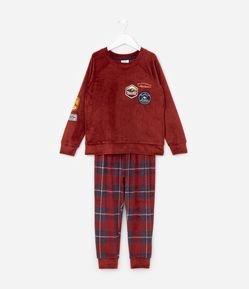 Pijama Infantil em Plush com Estampa Xadrez e Bordados - Tam 3 a 10 Anos