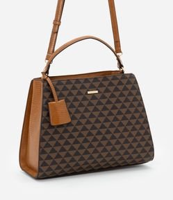 Bolsa Satchel Grande em PU Estampa Triângulo com Detalhes Lezzard