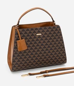 Bolsa Satchel Grande em PU Estampa Triângulo com Detalhes Lezzard