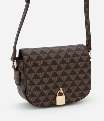 Bolsa Transversal Pequena Estampa Triângulo e Detalhe de Cadeado Bolsa Transversal Pequena Estampa Triângulo e Detalhe de Cadeado